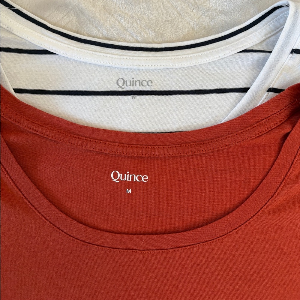 Quince Cotton Modal White & Black Striped & Rust Short-Sleeve Scoop-neck Tees - Picture 6 of 8